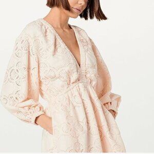 NWT The Drop Regency Long Sleeve Crochet Lace Deep V-Neck Short Romper Sz S $89